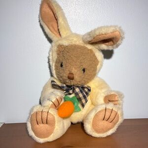 Vintage Plush Bunny Toy with Carrot - Cream and Brown